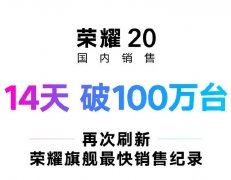 荣耀20再创销售奇迹！14天国内销售破100万