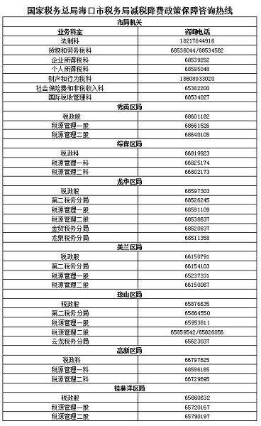 最全！海口市税务局发布减税降费政策保障咨询