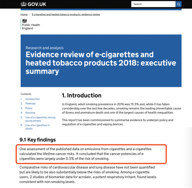 英国公共卫生部：电子烟民患癌风险不到传统烟民的0.5%