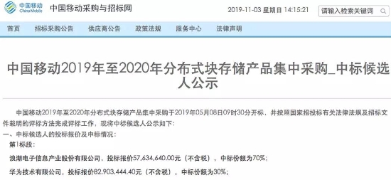 浪潮存储连续3次中标中国移动集采大单,分布式存储未来已来