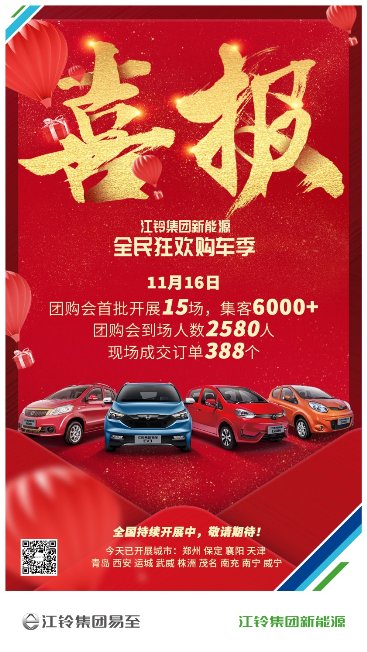 单日成交388台，江铃集团新能源狂欢团购会取得开门红！