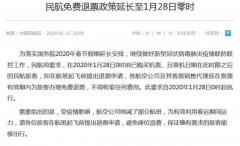 民航免费退票政策延长至1月28日零时