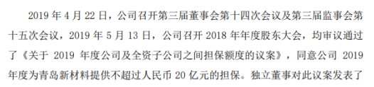 金能科技解除部分为青岛新材料的担保