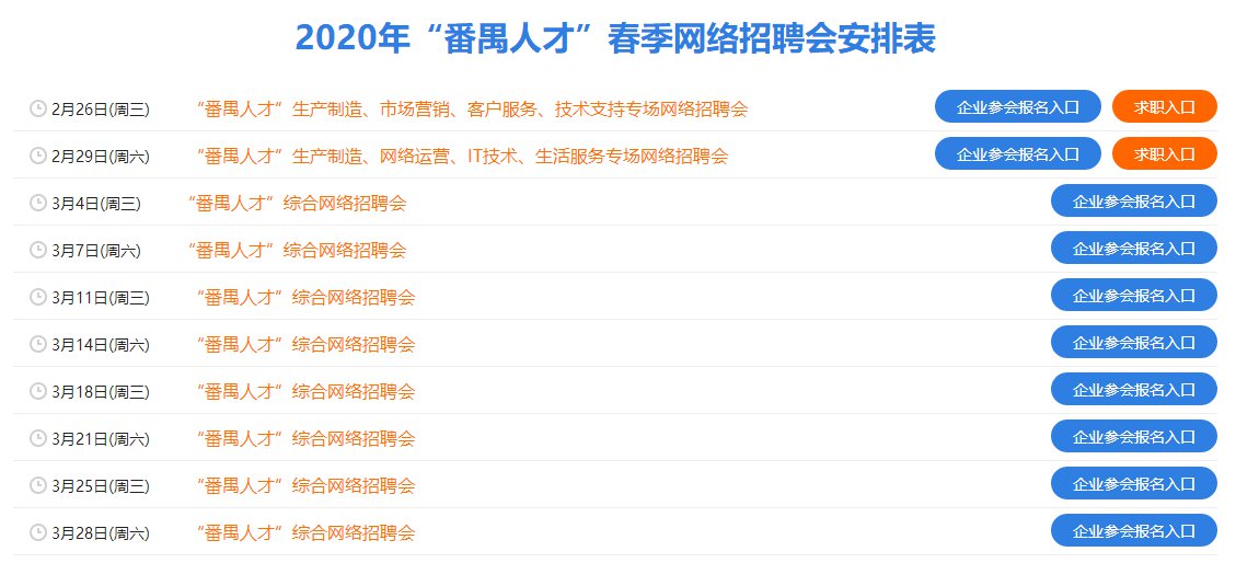 广州番禺人才春节网络招聘会安排表一览