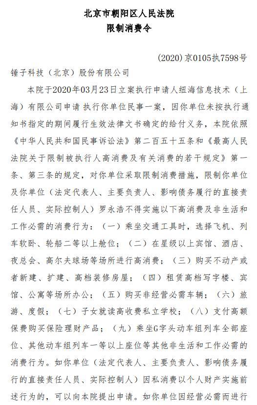 罗永浩收限制消费令 曾直言做主播为还债