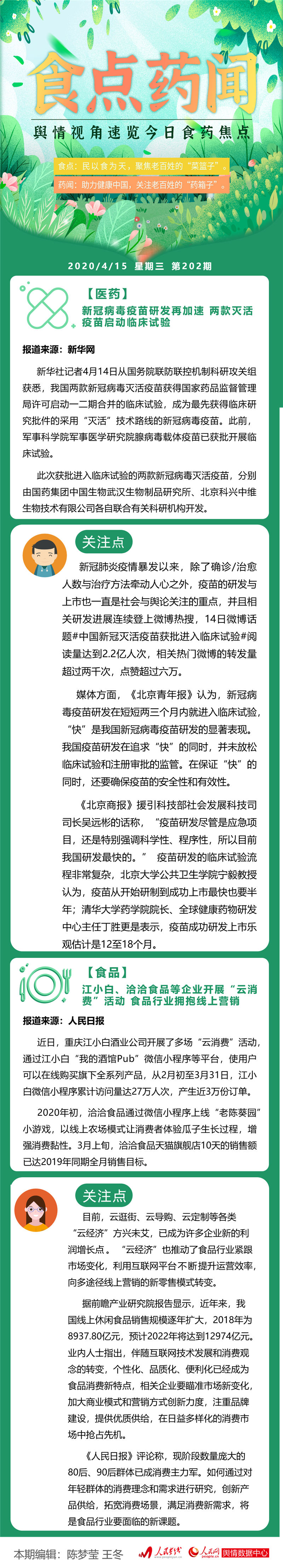 食点药闻：两款新冠疫苗临床试验启动食品行业发力线上营销