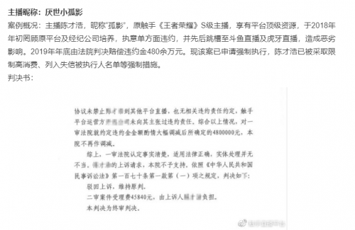 2020年主播违约第一案，给游戏直播行业哪些启示？