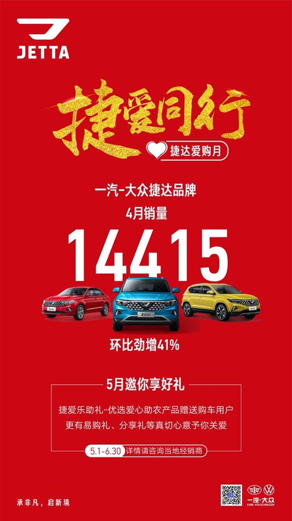 “后浪”奔涌 逆势劲增 捷达品牌4月销量1.4万台