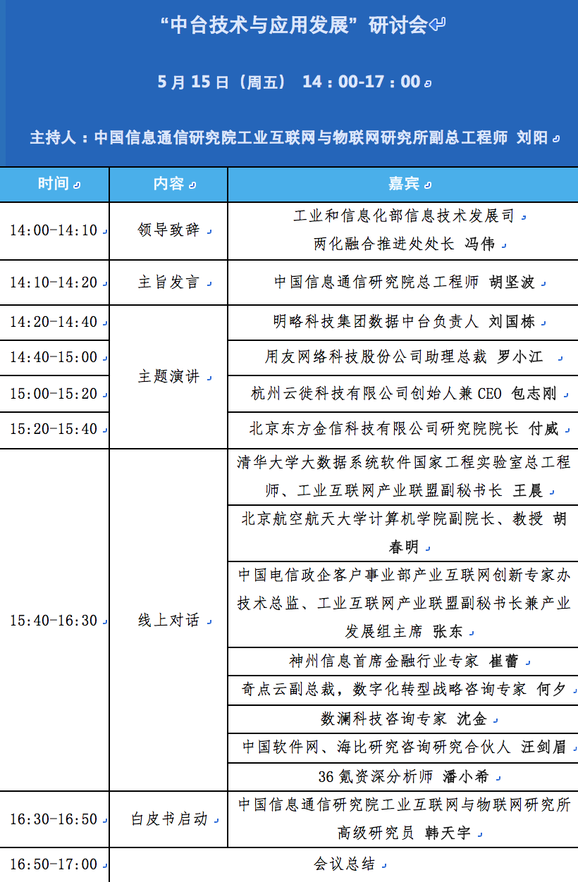 5月15日，“中台技术与应用发展”研讨会线上见！