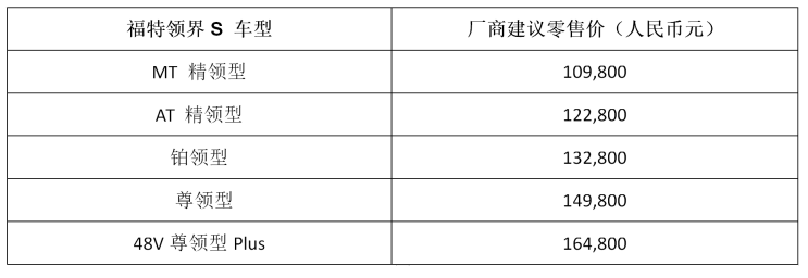 大空间智能SUV福特领界S上市