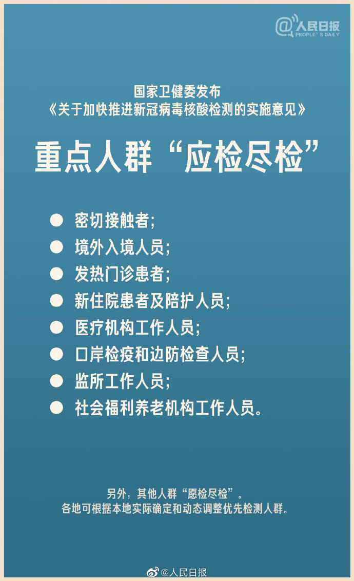 国家卫健委：8类重点人群核酸检测“应检尽检”