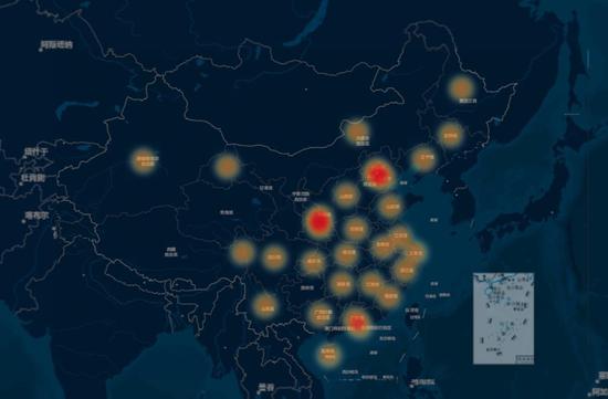 （第五届中国数据新闻大赛报名区域热力图）