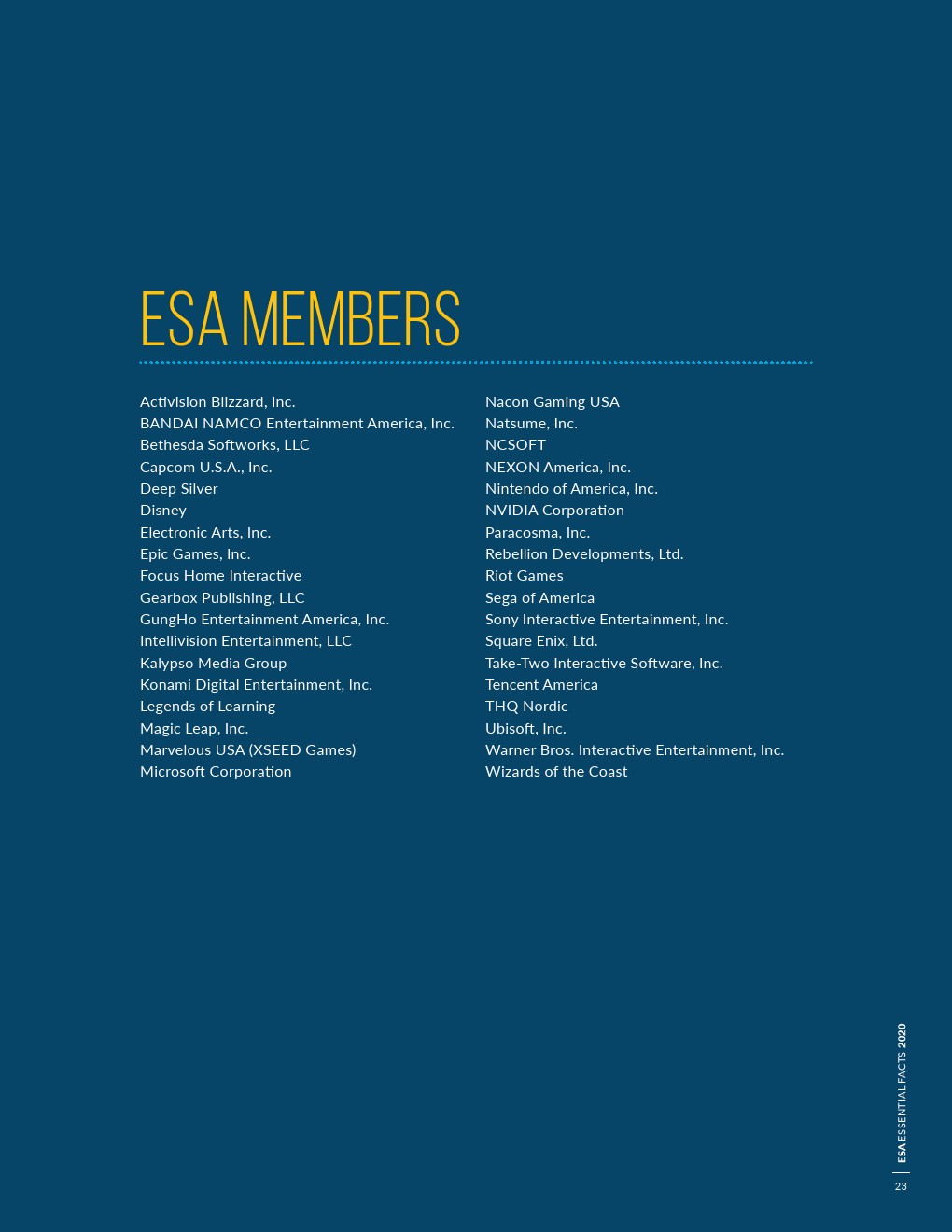 ESA：2020年视频游戏行业报告
