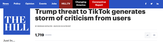 禁止TikTok在美运营 美媒：不相信“国家安全威胁”的说辞