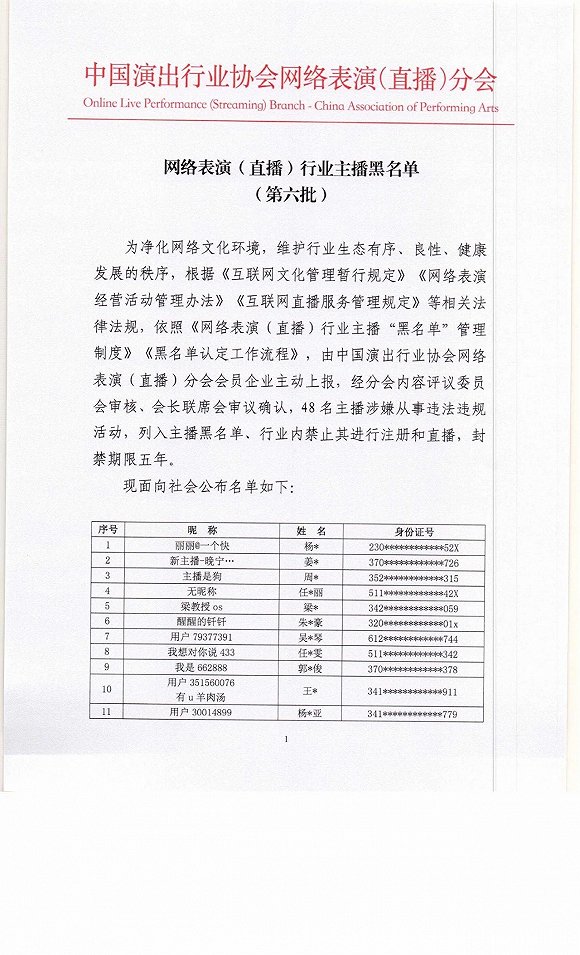 中国演出行业协会：48名主播涉嫌从事违法违规活